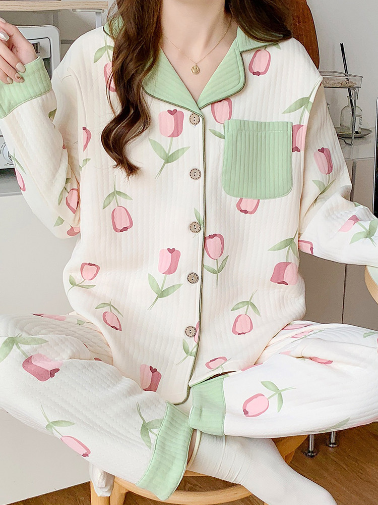 80-250 CATTIES 산후 의류 봄과 겨울 순수 면화 임산부를위한 따뜻한 공기 면화 산후 모유 수유 잠옷