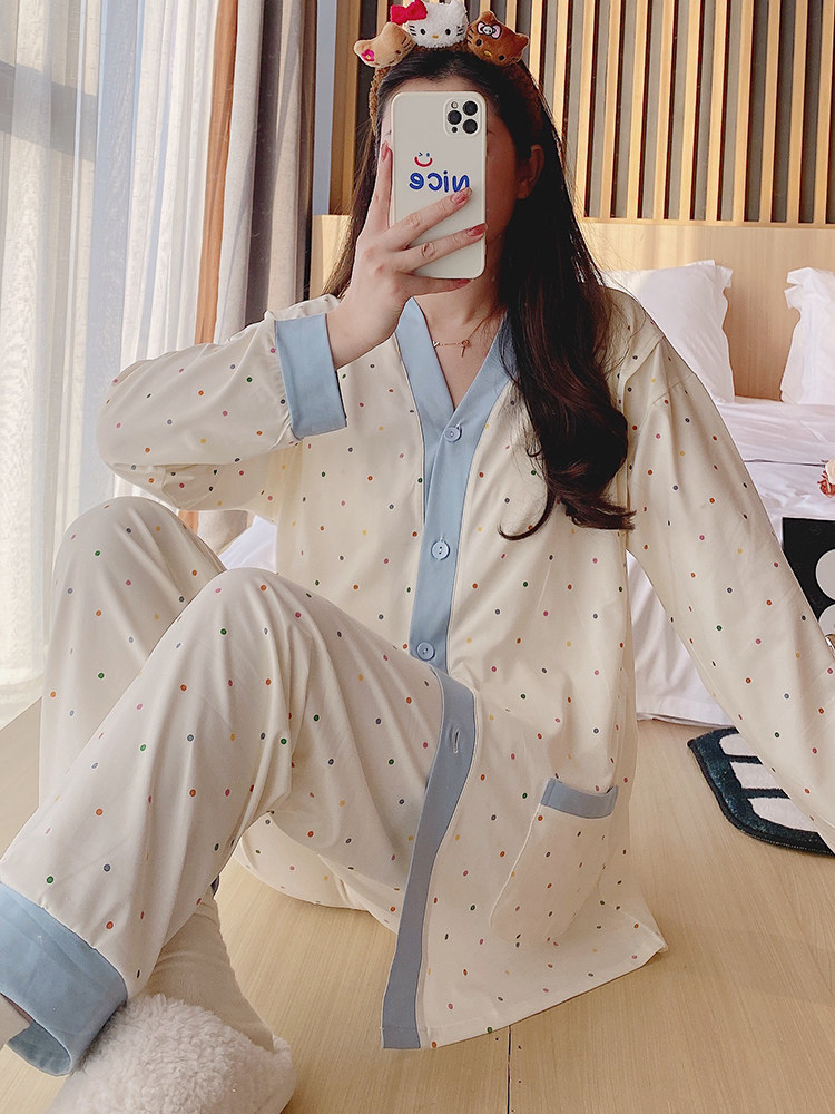 가슴 패드가 달린 임부복 산후복 감금복 봄 가을 여름 얇은 순면 산후 수유 산후 잠옷 5월 6일