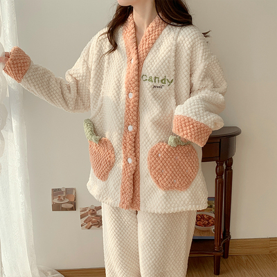 秋冬季加厚加绒产后喂奶哺乳米粒绒月子服孕妇睡衣怀孕珊瑚绒保暖