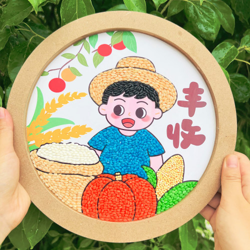 秋天丰收diy五谷豆子粘贴画