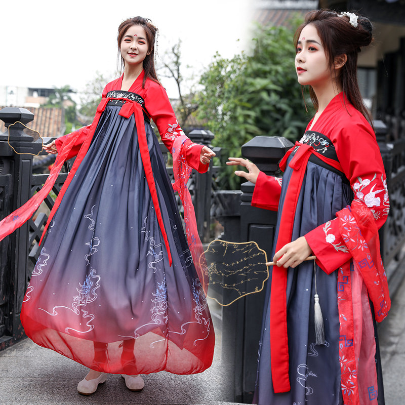 夏季汉服女古装中国风学生仙女樱花齐腰襦裙仙气超仙原创交领古风