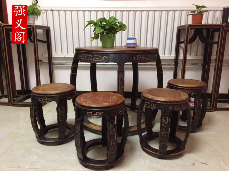 老榆木中式明清仿古成套家具圆桌