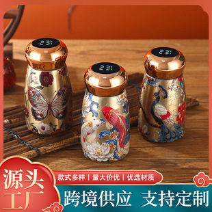 不锈钢显温蘑菇保温杯高颜值水杯中国风便携智能显温随手杯小胖丁