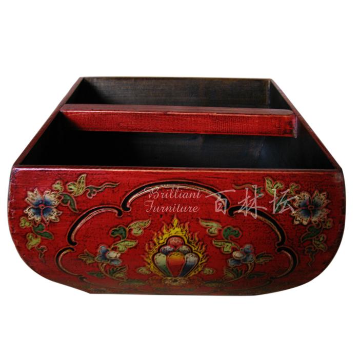 彩绘木雕手绘装饰实木盒子干花盆