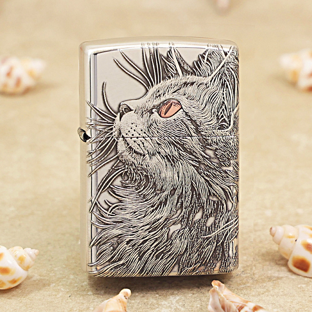 正版zippo打火机205套壳鹰皇白铜仰望睡猫芝宝zppo正品男士打火机