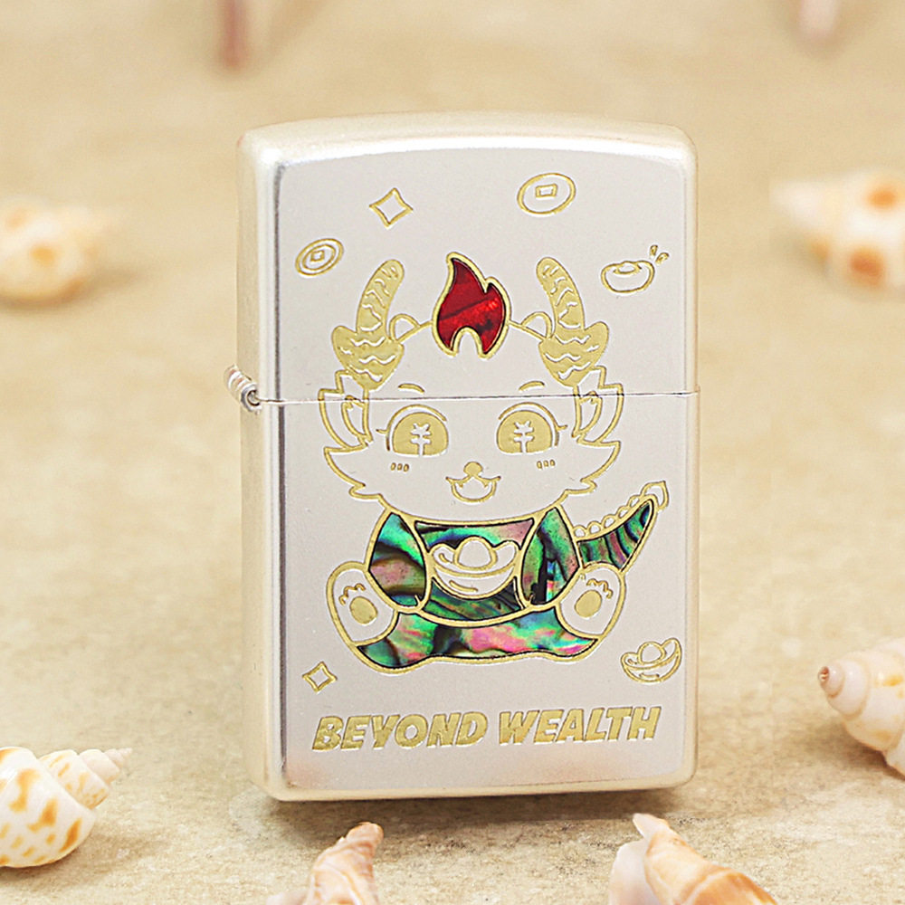 zippo打火机深雕贝壳神龙招财