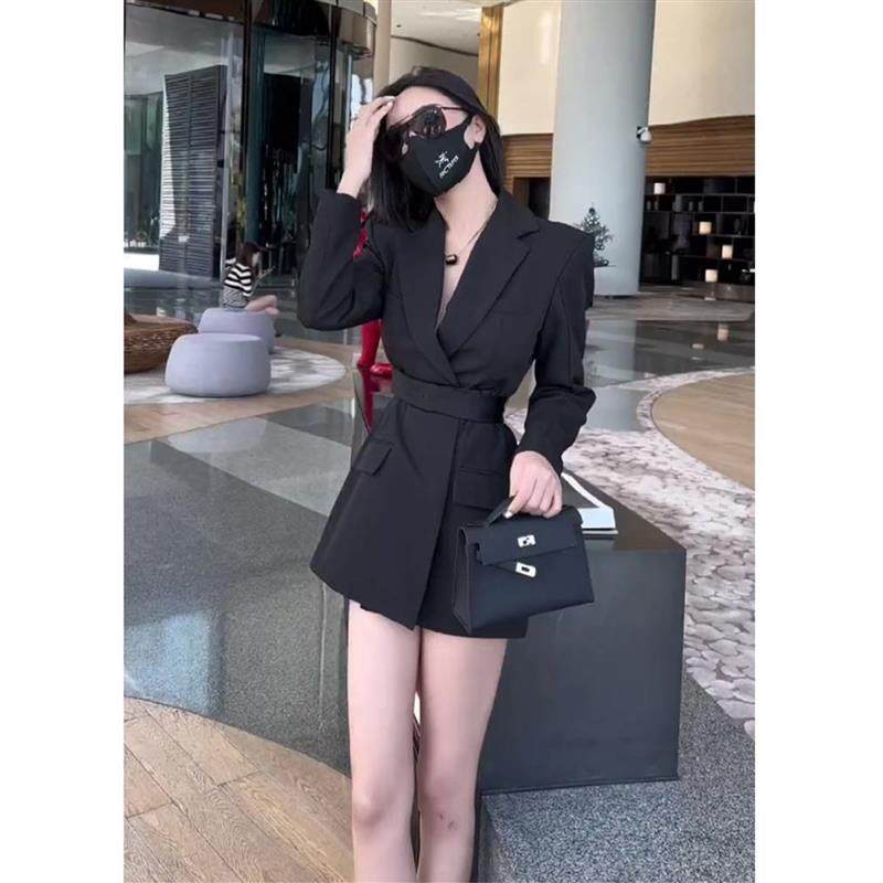 春秋新款西装套装配短裤外套女装收腰显瘦腰带款小西服御姐西装裙