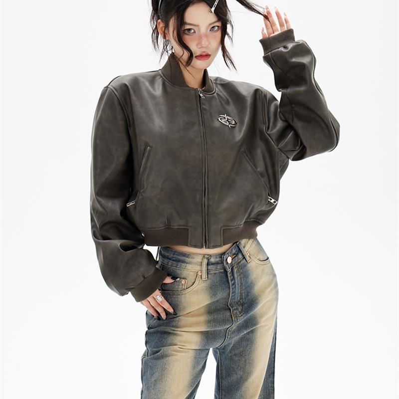 美式机车棒球服皮衣短款2025春秋新款时尚覆古百搭高级感外套潮