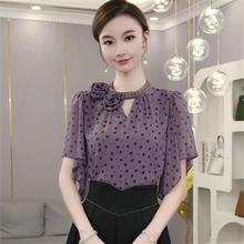 2025夏季新款轻奢高级感雪纺衫女时尚独特紫色波点衬衫气质上衣潮