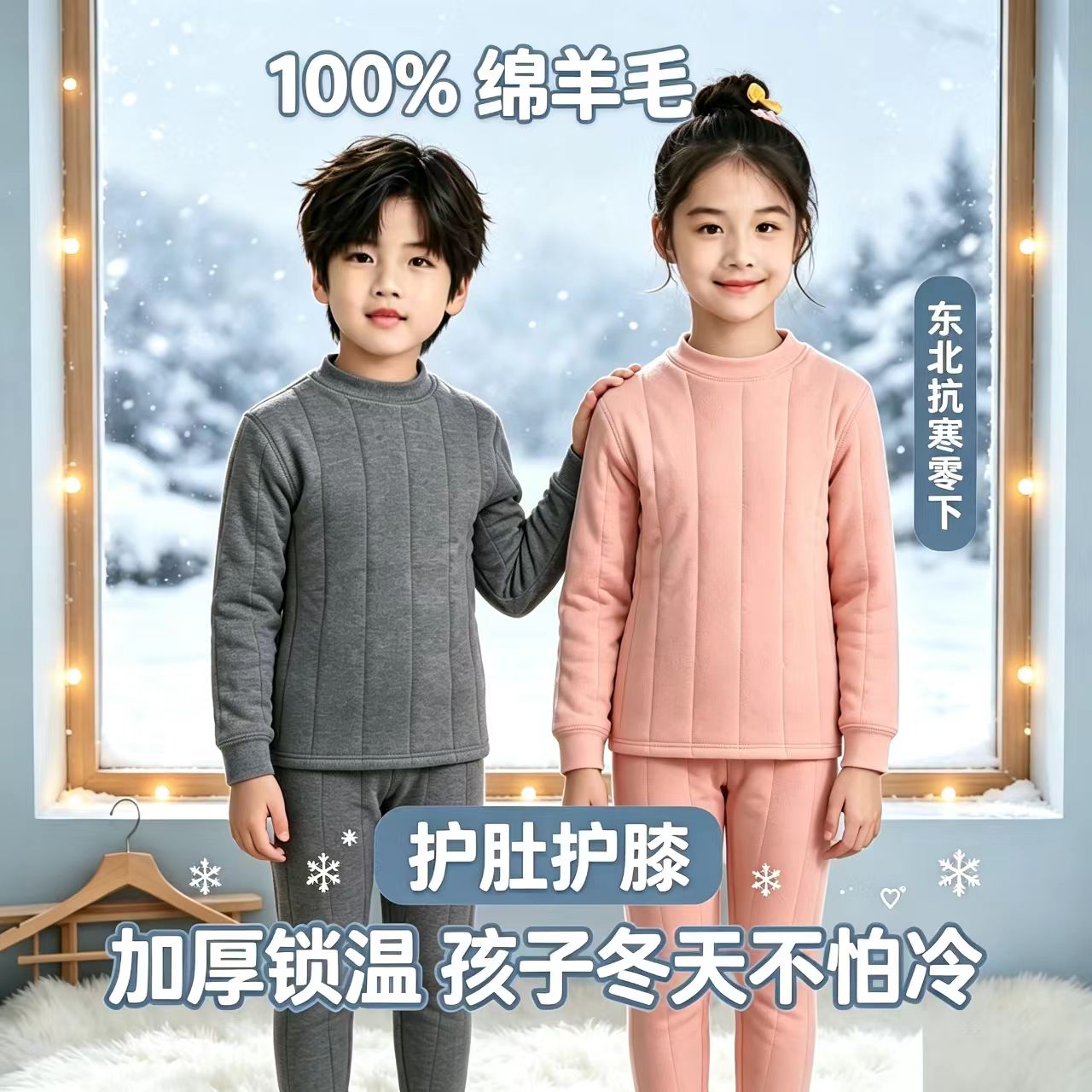 哈尔滨儿童超厚羊毛保暖内衣套装