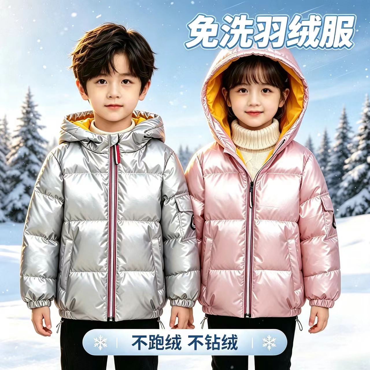超厚儿童免洗羽绒服男童短款防水