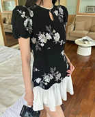 大码 连衣裙女 国风韵味少女感旗袍拼接荷叶摆泡泡袖 胖mm夏季 新款