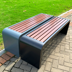 高档室外公园椅不锈钢塑木长条凳户外休息区长椅园林广场公共休闲