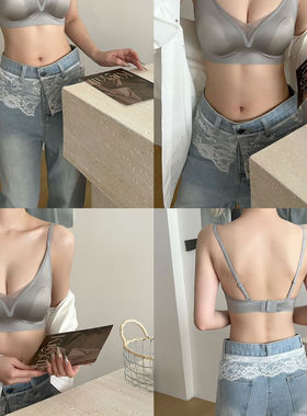 LP奶皮丝光深V缎面文胸超薄透气托胸小胸uu性感Bra丰满兔耳内衣女