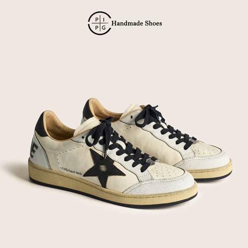 PIPG手工复古擦色脏脏鞋星星板鞋男女做旧小白鞋透气真皮休闲厚底