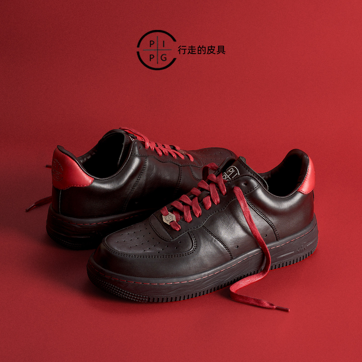 PIPG复古运动休闲板鞋男女同款 红黑百搭厚底做旧手工牛皮鞋2026