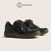 复古运动休闲板鞋 PIPG男女鞋 小众原创设计手工黑色真皮鞋 洗水马皮