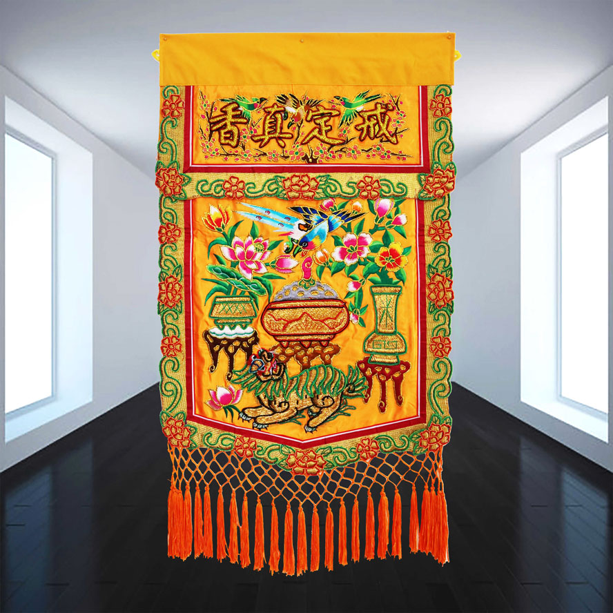 浮绣博古香盘幡潮绣用品戒定真香炉托盘幡桌围JM手工潮绣香幡JJ11