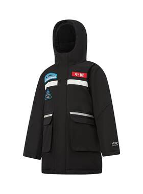 李宁正品2025新款男大童舒适百搭宽松休闲保暖连帽羽绒服YYMV195