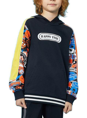 李宁正品2025新款男大童潮流舒适撞色休闲印花连帽卫衣YWDR347-1