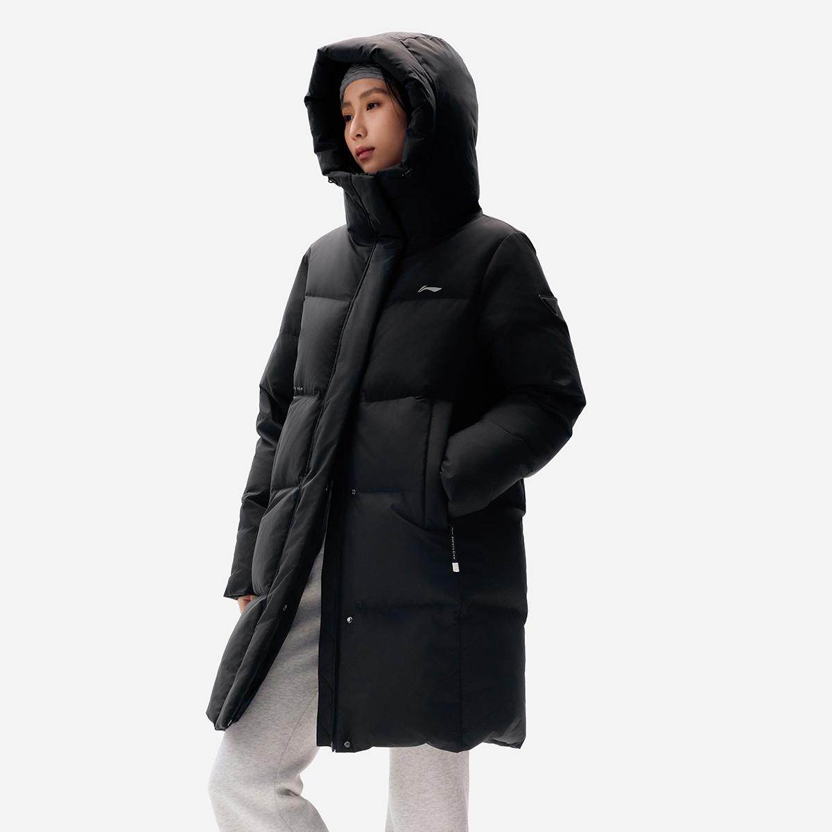 李宁正品2025冬季女子反光运动防泼水中长款连帽羽绒服AYMV406,运动服/休闲服装,运动羽绒服,淘宝优惠券,粉丝福利购,淘宝优惠卷