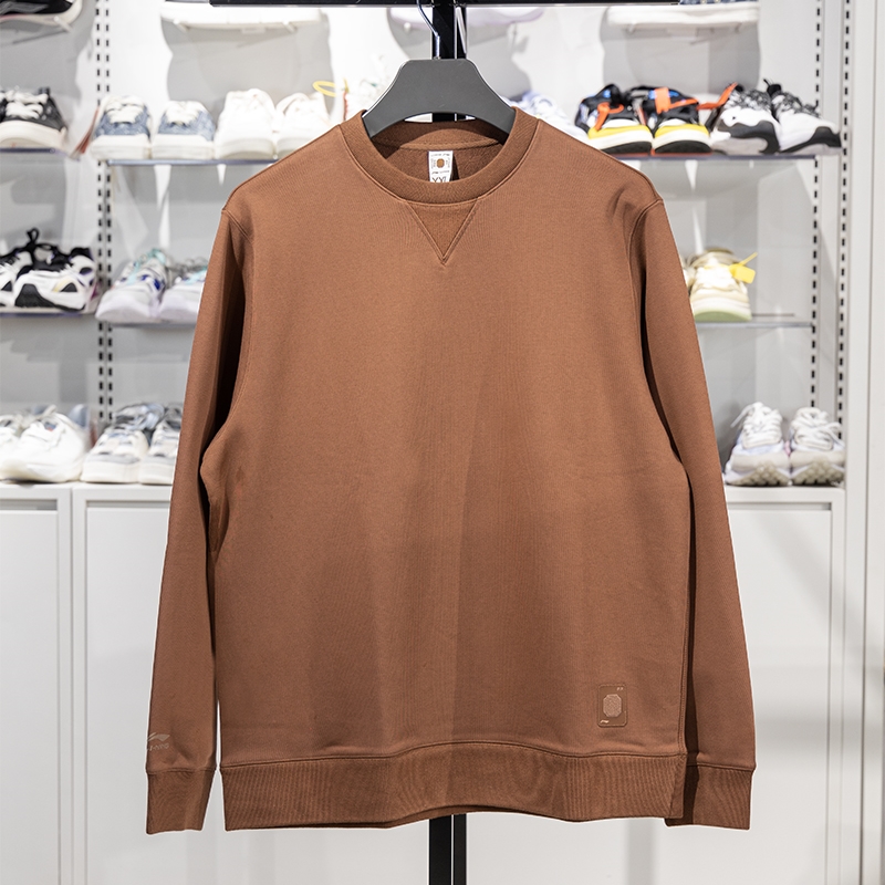 李宁正品中国色系列男子纯色圆领柔软舒适休闲套头卫衣AWDT965-5