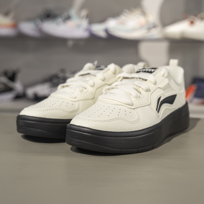 李宁正品初云女子复古休闲百搭厚底耐磨系带运动板鞋AGCV190-4