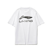 春季 李宁正品 运动服AHSR543 印花时尚 休闲白色圆领男装 短袖 T恤男士