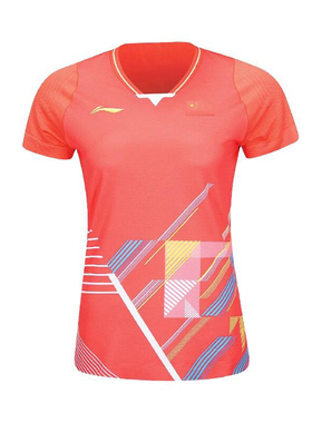 李宁正品羽毛球系列女子时尚简约运动透气V领短袖T恤AAYT582-2