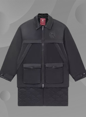 李宁正品新款男子运动休闲时尚可拆卸长款翻领棉服外套AFMR475