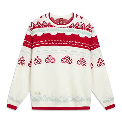 李宁正品中国文化系列故宫联名男子时尚潮流圆领编织衫AMBW049