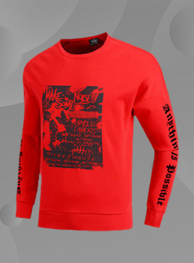 李宁加绒卫衣米奇款18款时尚保暖长袖套头无帽卫衣 AWDN795