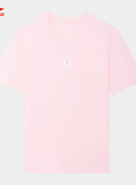 Lining/李宁正品樱花系列男女同款时尚印花舒适短袖T恤AHSS917