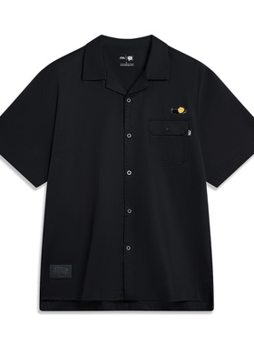 Lining/李宁正品夏季新款滑板系列男子宽松翻领短袖衬衫ASHT445