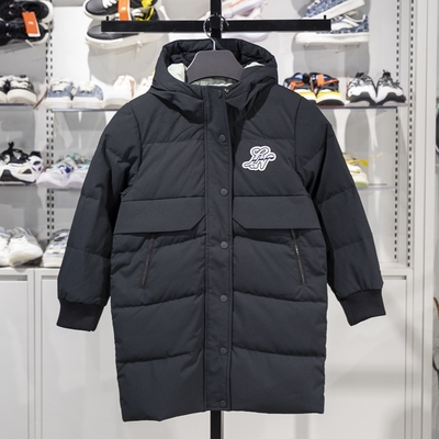 李宁正品运动生活系列女大童宽松保暖中长款连帽羽绒服YYMU006-4