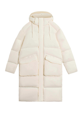 李宁正品新款男女同款运动休闲时尚连帽保暖长款羽绒服AYMS373