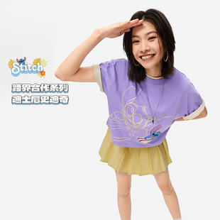 李宁正品 宽松T恤ATSU16 X史迪奇联名系列女子简约亲肤短款