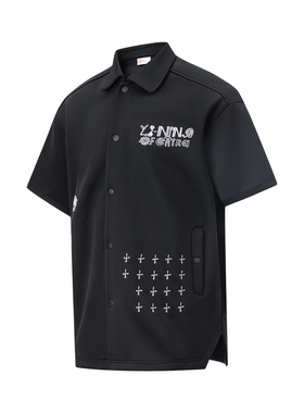 Lining/李宁正品2023新款男女同款宽松休闲翻领短袖衬衫ASHT471