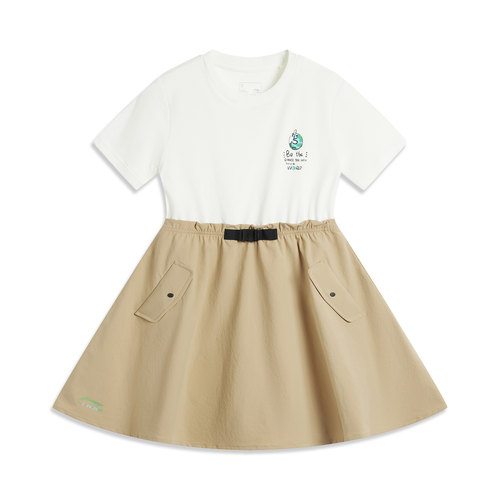 李宁正品2024新款女小童运动生活系列柔软舒适透气连衣裙YSKU080