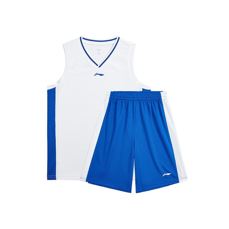 李宁正品夏季新款男大童宽松透气运动休闲V领短裤套装YATU079-3