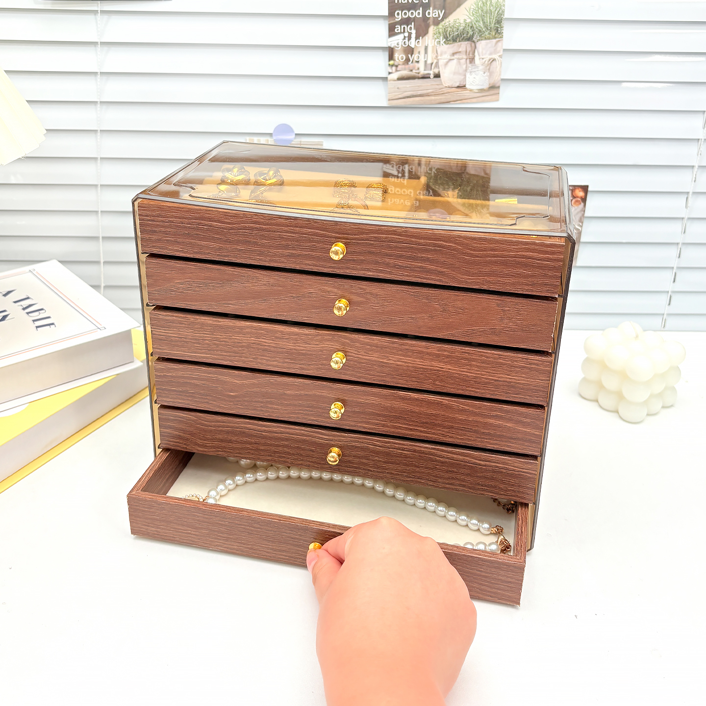 六层木质复古大容量收纳盒首饰盒