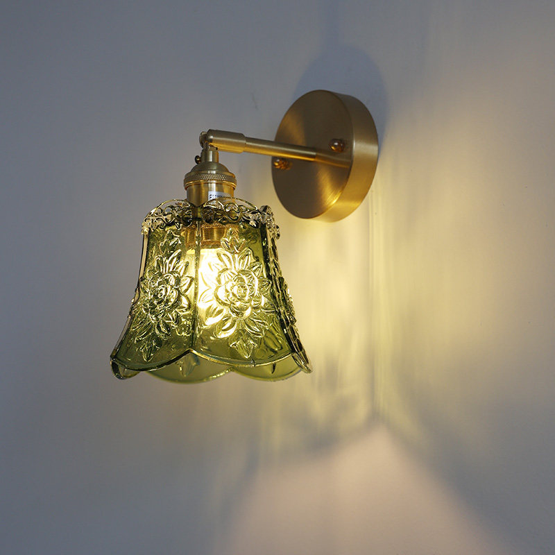 日式复古黄铜玻璃壁灯现代北欧风床头壁灯简约卫生间浴室镜镜前灯