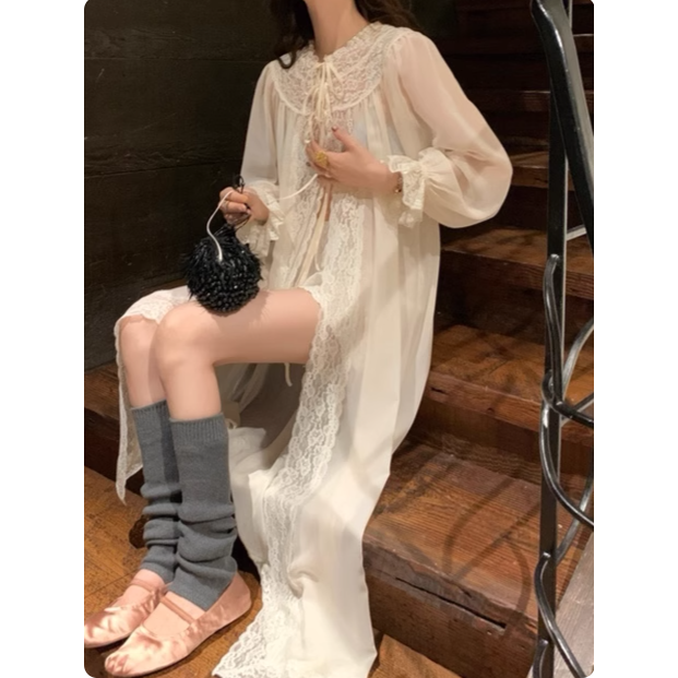 le rouge周美美 月下漫游诗vintage薄雾迷纱蕾丝灯笼袖防晒外套