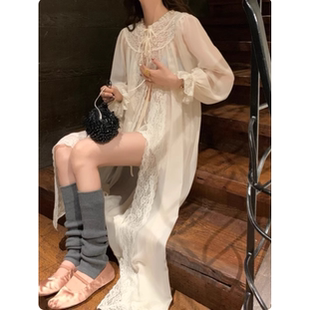 le rouge周美美 月下漫游诗vintage薄雾迷纱蕾丝灯笼袖防晒外套