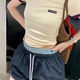 高智知识分子复古学刺绣小logo假两件撞色短袖 rouge周美美 T恤