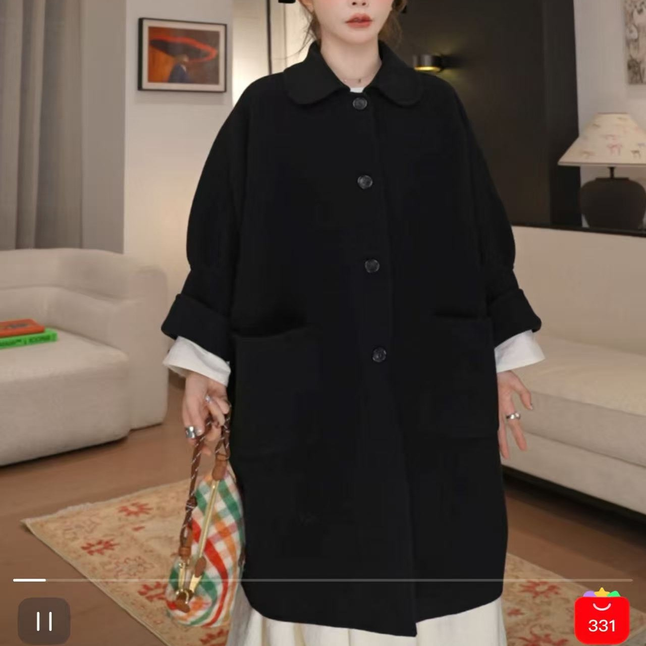 羊毛翻领中长款双面呢大衣