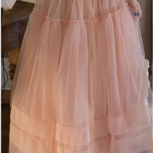 le rouge周美美 灵动少女西柚粉复古氧气感多层次网纱半身裙