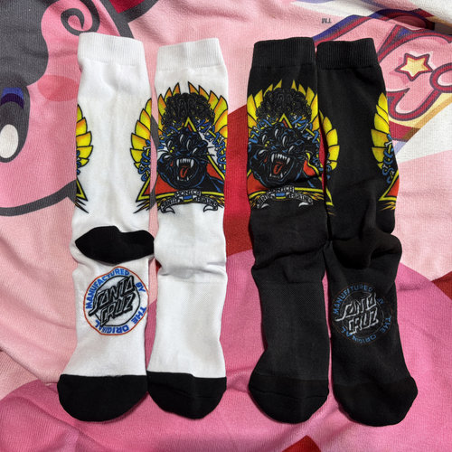 SantaCruz美式街头滑板袜子SCREAMING联名复古中筒速干袜 毛圈
