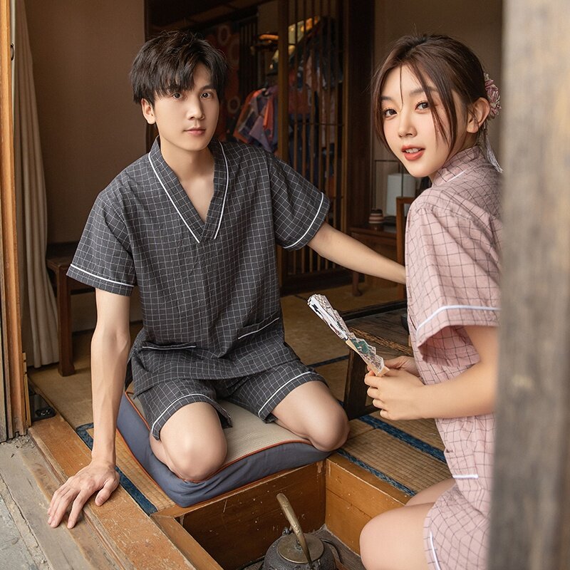 汗蒸服女款纯棉全棉2023新款大码华夫格情侣男款桑拿服浴服家居服