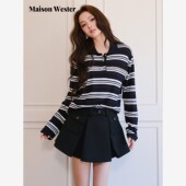 Maison 黑色双袋纽扣饰伞型短裤 Wester2025冬季 新品